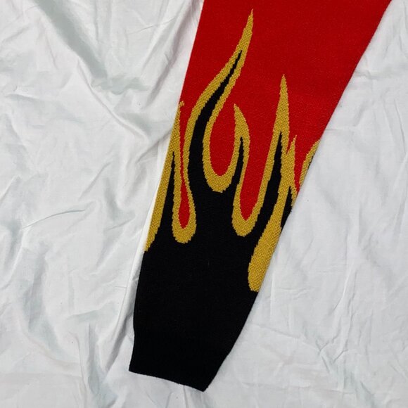 Women's Red Sweatpants with Black and Yellow Flame Design - Rehab Lab - Picture 5 of 5